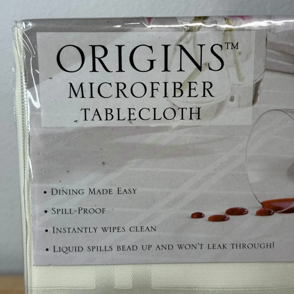 Origins Microfiber Tablecloth Square 52x52 Cream Damask Spill Proof New